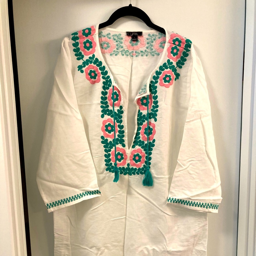 NWOT J. Crew Linen Embroidered Swim Coverup